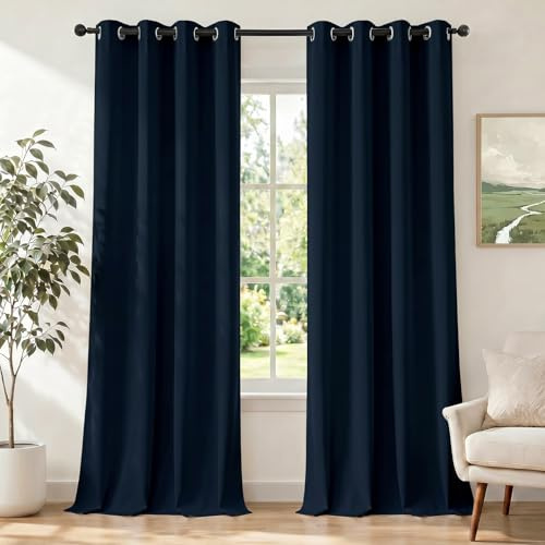 Ystyle Gardinen mit Ösen 2er Set, H260 x B140 cm, Dunkelblau | Wasserabweisend Gardinen Wohnzimmer Modern, Thermovorhang Hitzeschutz Kälteschutz, Verdunklungsvorhänge per Soggiorno