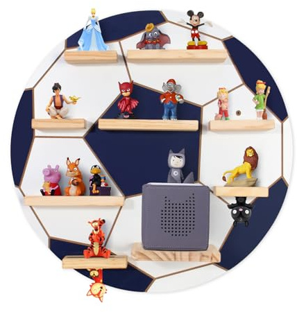 Todeco Tonie-Regal, Magnetisches Wandregal für Tonies & Toniebox, Fußball | Für 20-25 Tonie, kompatibel mit Toniebox-Ladestation, Premium-Holz, inkl. Wandmontageset, für Kinderzimmer