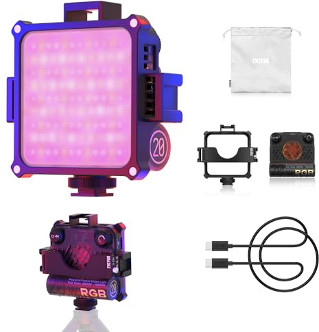 ZHIYUN FIVERAY M20C Luce video RGB da 20W per le riprese con rete mesh Bluetooth, Illuminamento di picco 1950Lux, 2500K-10000K, Sistema di raffreddamento DynaVort MARK II(Confezione standard)