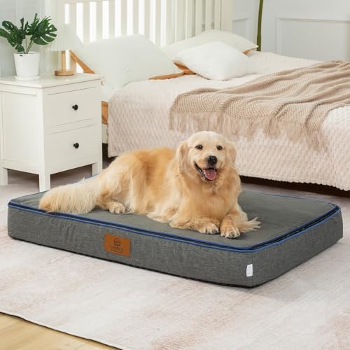 LIORCE Orthopedic Memory Foam XXL Dog Bed - 6 Thick Beds for Extra Large Sized Dog - Waterproof Removable Washable Cover & Wrap-Around Zipper - Ultimate Comfort & Easy Maintenance, Dary Grey