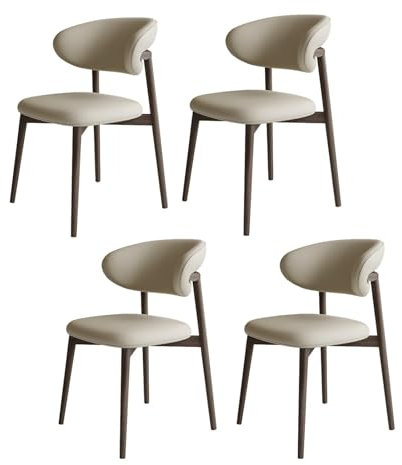 DXDRT 4er Set Moderne Esszimmerstühle, Bequeme gepolsterte Küchen-Esszimmerstühle mit gebogener Rückenlehne, Bistrostuhl aus Leder aus der Mitte des Jahrhunderts für Wohnzimmer Küche,Beige