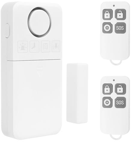 Cuteefun Alarma para Puertas y Ventanas con Sirena, 2 Mandos a Distancia, 130dB, 5 Modos, Alerta de Batería Baja, Sensor de Apertura para Hogar, Tienda, Garaje