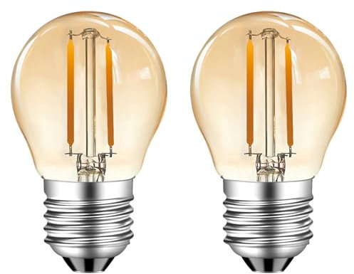 MZYOYO LED-Leuchtmittel, 2 W, E27, Warmweiß, 2700 K, 180 Lumen, ersetzt 15 Watt, G45, Bernstein, 2 Stück, nicht dimmbar, Retro-Beleuchtung