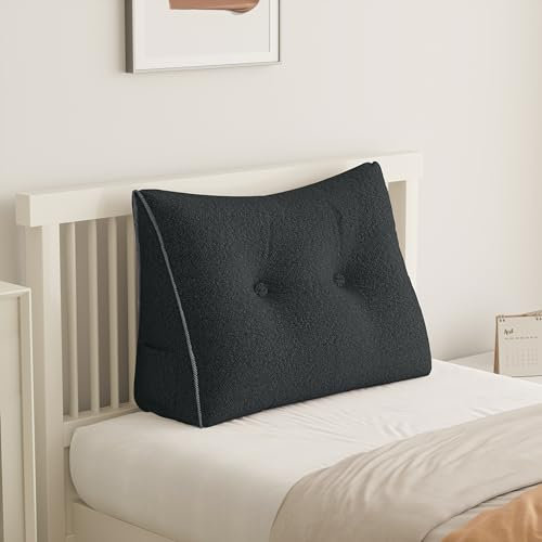 Johnear Keilkissen Lesekissen für Bett und Sofa Lehnenkissen Grauer Samt Kissen 60cm, Rückenkissen Kopfteil Bett Rückenlehne Großes Dreieckiges Lendenkissen
