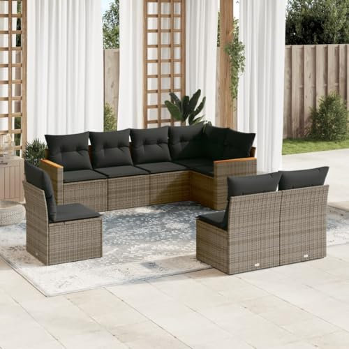 Homgoday Gartensofa-Set 8-teilig mit grauen Kissen aus Polyrattan, Outdoor-Sofas für den Garten, Loungeset für den Außenbereich, Gartenmöbel Type3226046