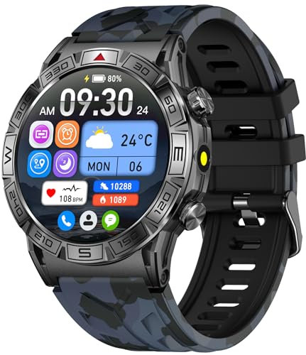 findtime Militärische Smartwatch Herren mit Telefonfunktion Kompass Taschenlampe Altimeter Barometer 1.43 AMOLED Robuste Outdoor Laufuhr für Android iOS