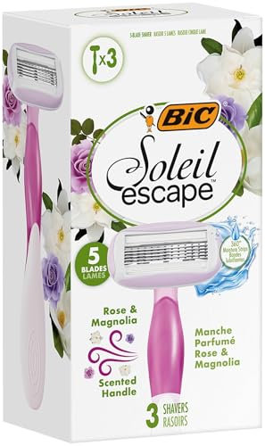 BIC Maquinillas para Mujer Soleil Escape con Mango Perfumado (Rosa y Magnolia) - Caja de 3