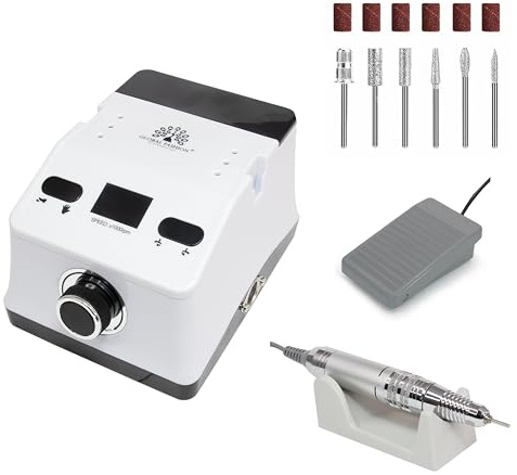 Elektrische Nagelfräser für gelnägel , Fräser Nägel 80W 50000RPM, Professioneller Nail Drill, Elektrische Nagelfeile für Gelnägel - Pediküre maniküre set elektrisch - Frezarka do Paznokci (Weiß)