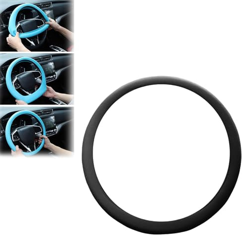 Protezione per volante in silicone antiscivolo, morbida copertura per volante, copertura protettiva per volante per auto, vestibilità universale, facile da pulire (Nero)