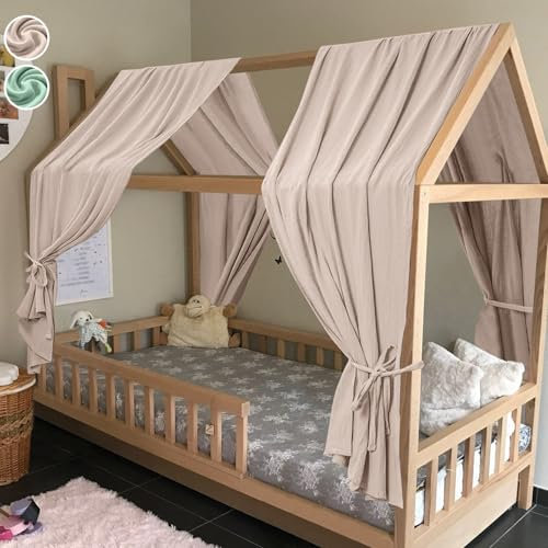 HOTUT 2xDosel, 62 x 270cm Juego de Decoración para Cama de Casa, Dosel para Cama de Niños con Volantes, Mosquitero Decoración, Dosel Cama Compatible Cama Montessori para Niños y Niñas