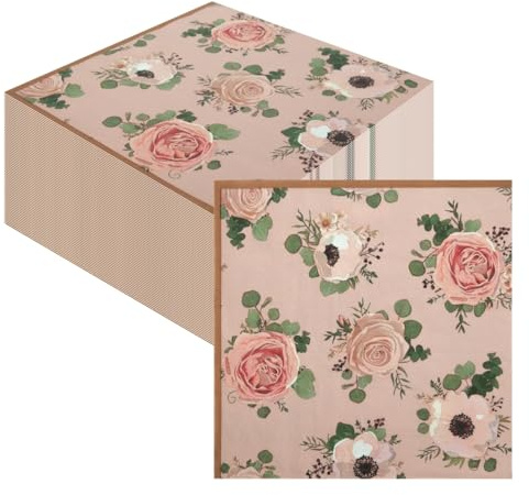60 Stück Vintage-Teeparty-Servietten, 3-lagig, robuste Einweg-Servietten, Nachmittagstee-Dekorationen, Servietten, Rose, dekorative Papierservietten für Party, Events, Küche, 33 x 33 cm