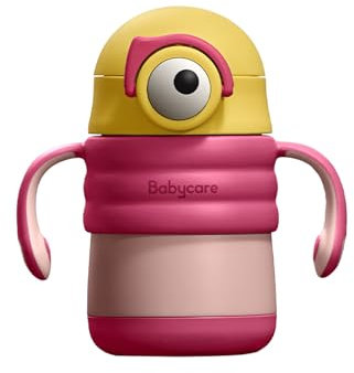 bc babycare Borraccia Termica Bambini 280ml, Biberon 6-12 mesi Tazza per l'apprendimento con cannuccia, Acciaio Inox 316L, 12 Ore di Temperatura, Senza BPA, a Prova di Perdite, Thermos