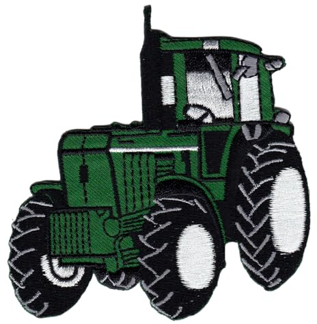 Traktor Grün Trecker Schlepper Aufnäher zum aufbügeln oder aufnähen Bügelbild Aufbügler für Kleidung gestickter Bügelpatch Applikation Zugmaschine Patch Größe 8,4 x 8,8 cm