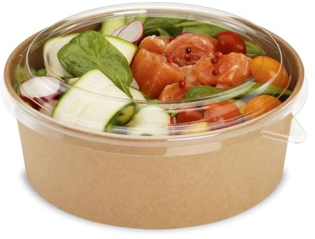 lepetitmitron - Bol a salade kraft p/50 Avec couvercles - Idéal pour Repas a emporter - 165mm ⌀ 1300 Ml