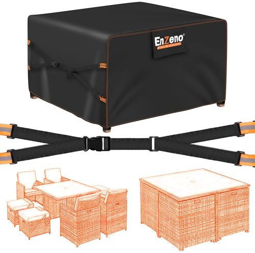 Enzeno Garden Furniture Cover With Air Vent,Waterproof Outdoor Patio rattan Table Chair Set Cover,New Upgrade 500D Heavy Duty Oxford cloth,Windproof,Cube/Square 110x110x74cm