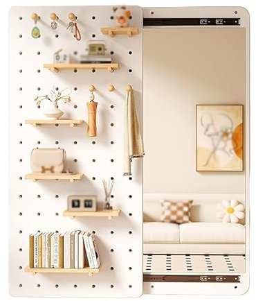 Panneau perforé en Bois combiné, kit d'organisation d'affichage Mural avec Miroir de Toilette, Panneau de Rangement de contrôle modulaire pour Chambre à Coucher, Bureau, Salle de Bain (Blanc