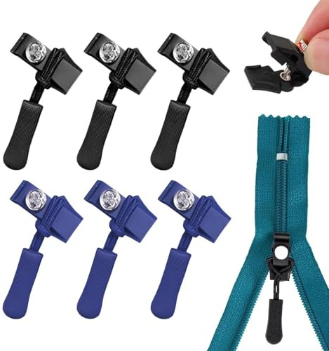 6 Stück Fix-Reißverschlusszieher, Reißverschlussschieber Ersatz, Universal-Reißverschluss, Reißverschluss Zipper Reparatur für Jacke, Rucksack, Gepäck, Schlafsack(Schwarz + Marineblau)