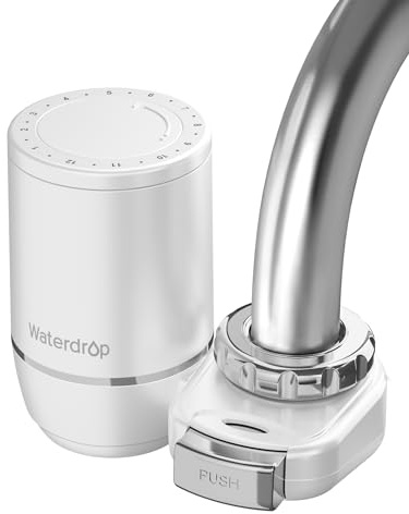 Waterdrop Robinet Filtrant à Eau, Rappel de Durée de Vie du Filtre, Système de Filtration à Charbon, Filtre à Eau du Robinet, Élimine le Chlore, les Métaux Lourds et le Mauvais Goût (1 Filtre Inclus)