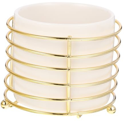 Holibanna Ceramic Pen Holder Mit Eisenständer Multifunktionaler Schreibtisch Organizer Für Stifte Kosmetik Und Bürobedarf Eleganter Kleiner Aufbewahrungsbehälter Für Zuhause Büro Und