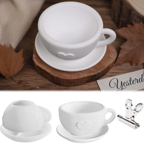 2 Stück Silikonform Kaffeetasse mit Untertassen WISIRENT, Silikonformen Cup Kerzenständer Silikonform Kerzenhalter Tasse, Gießformen Silikon Teetasse Tablett Resin Formen für Bastelarbeiten, Gips