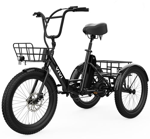 Vivi T01 20 x2.6 Fat Tire Electric Tricycle for Adults, 750W Peak 20'' Folding 3 Wheels Electric Bike, 95% Pre-Assembled, Speed Differential, 15.5MPH Eletric Trike with Bracket