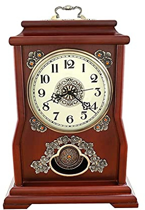 NSTVVEE Pendule de cheminée décorative silencieuse en Bois avec Pendule oscillant, Fonctionne à Piles, pour Chambre à Coucher, Salon, décoration intérieure (Marron)