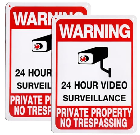 WUSJCOF 2 piezas Cartel videovigilancia para propiedad privada, por cámara, aluminio zona vigilada y alarma Diseño llamativo Robusto y duradero (250 x 180 mm)