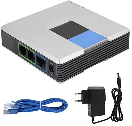 Pissente Gateway VoIP 2 Porte Adattatore Telefonico Internet SIP RJ45 con Cavo di Rete per PAP2T Leggero e Portatile (Spina europea)