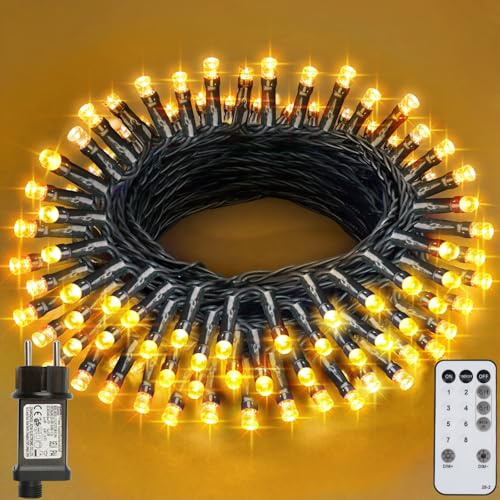 LED Lichterkette Innen Außen, 100LEDs & 12M Lichterkette Weihnachtsbaum, 8 Modi IP44 Wasserdicht Fairy Lights mit Fernbedienung & Timer, für Weihnachten, Garten, Party, Hochzeit - Warmweiß
