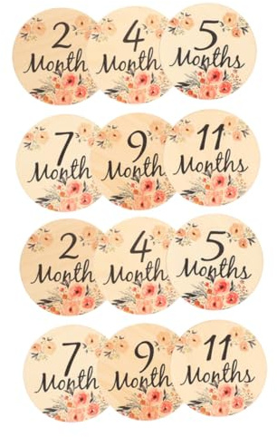 Supvox 12 Stück Doppelseitiges Monatskarten mit Rundem Design Meilensteinkarten für Babyfotos und Dekorative Babyzimmergestaltung