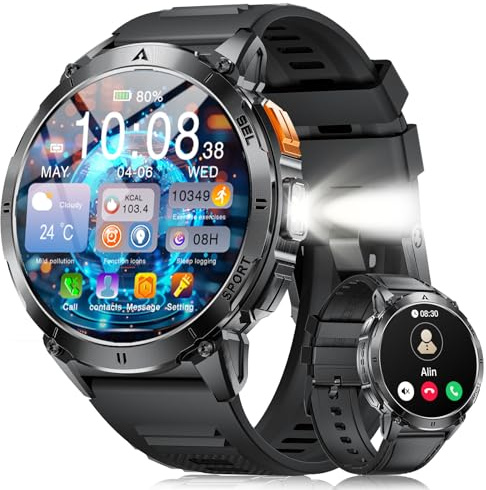 LIGE Military Smart Watch for Men with Bluetooth Call,1.62 AMOLED with LED Flashlight/730mAh,100+ Sports Mode Tactical Fitness Tracker/Heart Rate Sleep Health Monitor for Android iOS Dark