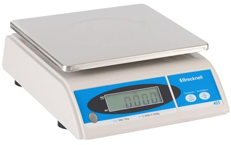 Brecknell 405 LCD 15kg Dual Range Electronic Commercial Kitchen Bench Scales 1g Accuracy upto 6kg and 2g 6kg-15kg (30lb x 0.005lb) for Food Preparation and Portion Control Mains or Battery Powered