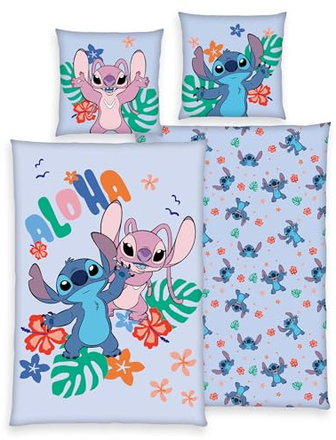 Disney Lilo & Stitch Bettwäsche Aloha Angel 80x80 + 135x200 cm, 100% Baumwolle