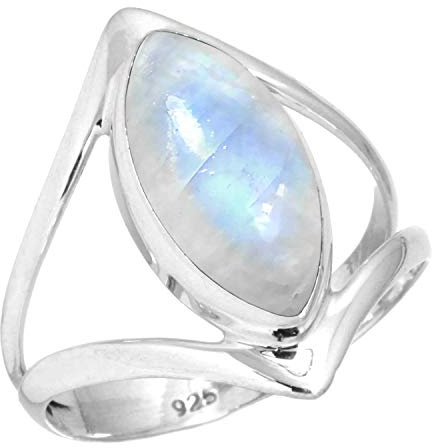 Jeweloporium Bague en argent sterling 925 avec pierre de lune blanche, taille 68, pour femme, bijou fait main en véritable pierre marquise