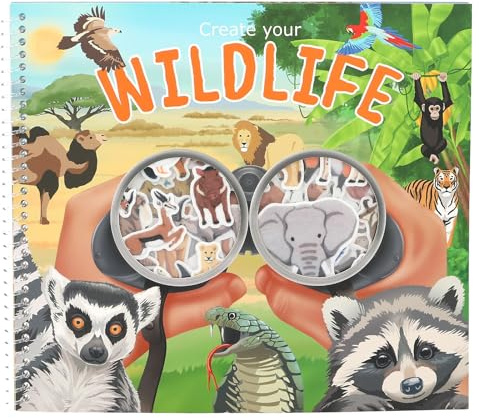 Depesche 13601 Create Your Wild Life - Malbuch mit 16 vorgedruckten Seiten zum Gestalten verschiedener Landschaften, Set inkl. 4 Seiten Tier-Sticker