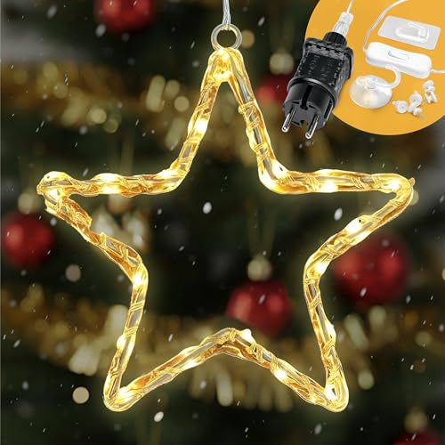 Cobus CozyHome Stern Lichterkette - LED Fensterstern Warmweiß I Mit Stecker | Fensterdeko hängend I Fensterdeko Lichterkette Strom Fenster Deko Star String Lights Lichterketten 2m Sterne Zimmer Deko