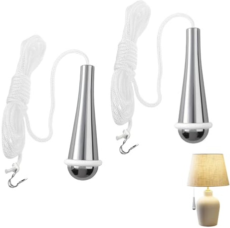 Cloudlink 2 PCS Bathroom Light Pull Cord White Chrome Teardrop Pull Cord Handle with 1.5M Nylon String Extension for Bathroom Toilet Ceiling Light Fan Blind