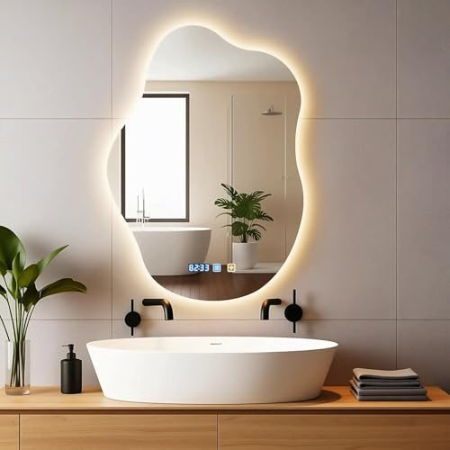 Bellanny Badspiegel mit Beleuchtung - 50x70cm Badezimmerspiegel - LED Badezimmer Spiegel mit Beleuchtung | Touch-Schalter, Dimmbar, 3 Lichtfarben,Antibeschlag,Speicherfunktion, Wandspiegel Ohne Rahmen