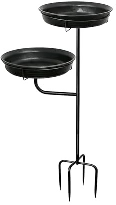 Vasca per uccelli da esterno, bacino da bagno in metallo | Vasca per uccelli in metallo con palo di base a 4 rebbi | per giardino, cortile, patio, terrazza, padiglione, prato, decorazione per la casa