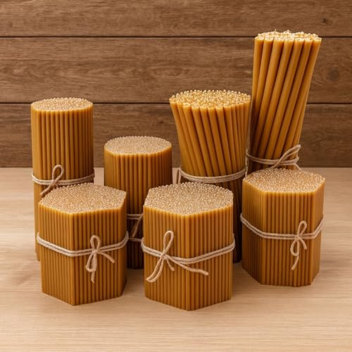 Candele Votive Sottili in Cera d’Api Naturale Giallo Miele per Preghiera e Uso Liturgico – Modello n.80 – 18 cm – Durata circa 60 Minuti – Senza Fumo – CanBee - 100 pz