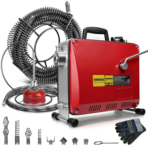 500 W elektrisk rörrengöringsmaskin f. Ø 30–100 mm rörledningar [rörrengöringsspiral Ø 10 mm 5 m, Ø 16 mm 21 m] 13 x huvuden, elektrisk rörrengöringsanordning, rörrensare, rengöring, 450 varv/m