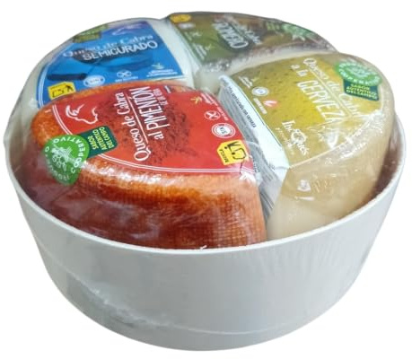 Surtido de Quesos Semicurados de Cabra IBERQUÉS 1 kg | Natural, Pimentón, Romero y Cerveza | Elaborados con Leche Pasteurizada de Cabra | Gourmet para Tapas y Degustación