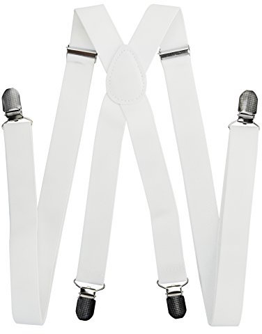 axy Hosenträger für Herren breit 2,5 cm in X-Form mit 4 Hosenträger Clips extra stark längenverstellbar 25mm (Weiß)