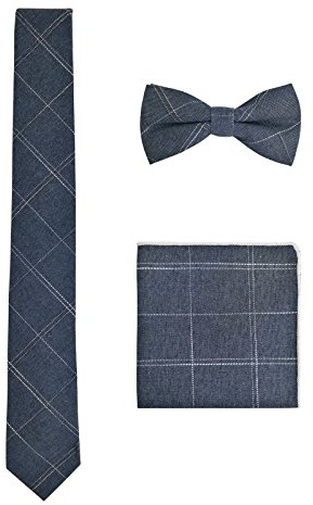 WANYING Herren Baumwolle 6cm Schmale Krawatte & Fliege & Einstecktuch 3 in 1 Sets Mode Business Casual - Getreift