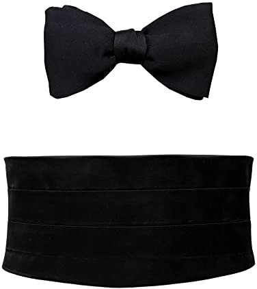 Remo Sartori – Set Kummerbund und Fliege zum Selbstbinden aus Seide, Schwarz, mit 3 Gelegten Falten, Verstellbar, Made in Italy, Herren (Länge: 90 cm bis 110 cm)