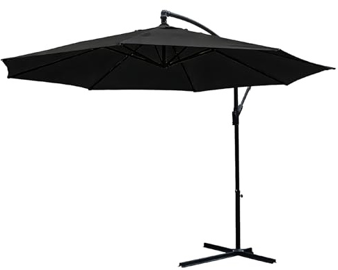 KCT 3m Large Black Garden Cantilever Parasol Umbrella Patio Sun Shade with Adjustable Crank Tilt and Outdoor UV Protection