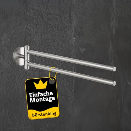 Bürstenking Handtuchhalter zweiarmig beweglich, Handtuchhalter zur Wandmontage, robuster & rostfreier gebürsteter Edelstahl, Handtuchhalter Bad & Küche, Einfache Installation, Teil der Serie 190