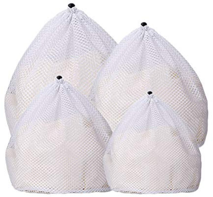 kuou 4 Pcs Drawstring Mesh Laundry Bag, 4 Sizes Durable Laundry Net Washing Bag for Washing Machine Travel, Delicates, Bra, Baby Cloths,Toy Storage