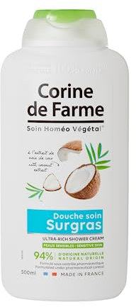 Corine De Farme, Douche Soin Surgras à la Noix de Coco, Formulé sous contrôle Pharmaceutique, Fabriqué en France, PH Neutre, Hydrate votre Peau, Flacon Recyclable 500ml