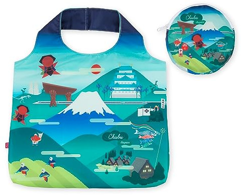 Japanische wiederverwendbare Einkaufstasche (Japonorama), Einkaufstasche, große Kapazität, faltbar, kompakt, mit Aufbewahrungstasche, bunte Tasche, Chubu, Einheitsgröße